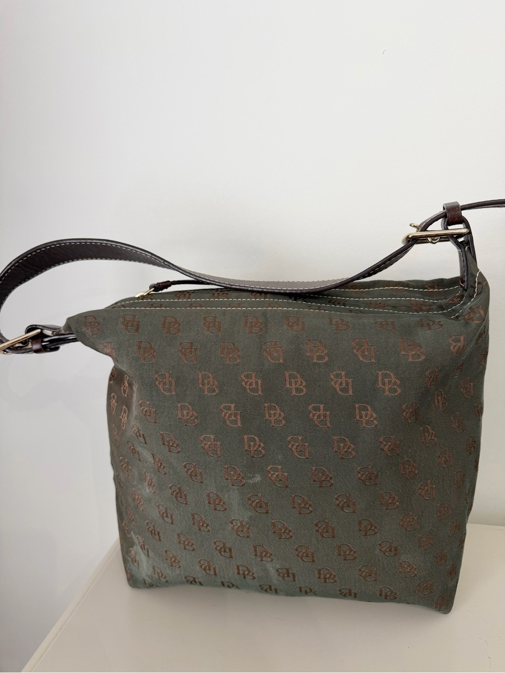 Dooney & Bourke Small Sac Green Signature Canvas Shoulder Bag Y2K